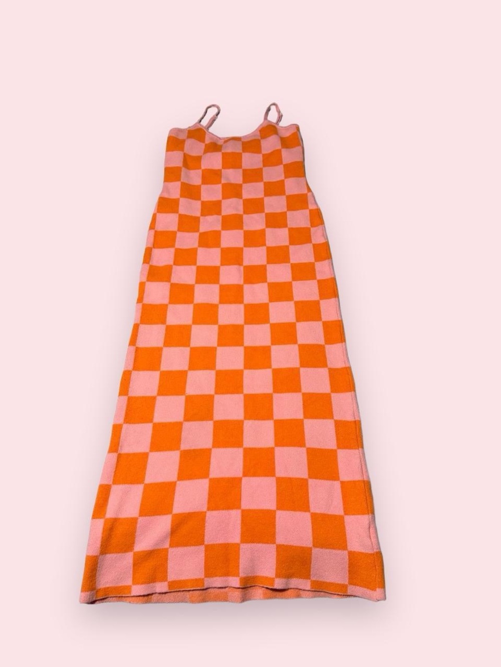Checkerboard Maxi Slip Dress in Pink and Orange
